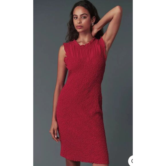 Anthropologie Mock-Neck Textured Mini Dress size small red/pink color - Picture 1 of 10